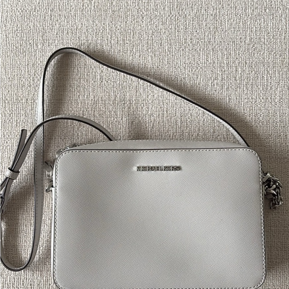 Michael Kors Gray Crossbody Bag with Adjustable Strap and Silver Hardware